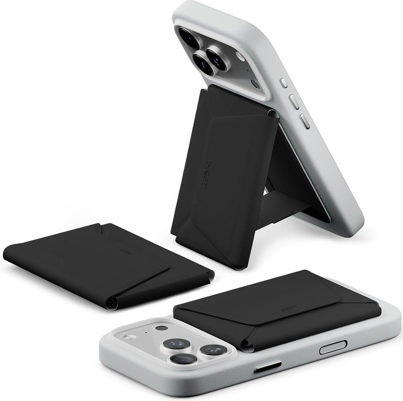 MOFT Magsafe Wallet, 8-Card Holder, Magnetic Phone Stand with Pull to Access Design, RFID Blocking, Angle Adjustment & MOVAS Minimalist Snap Field Wallet for Men Travel Essentials, Jet Black - Image 1